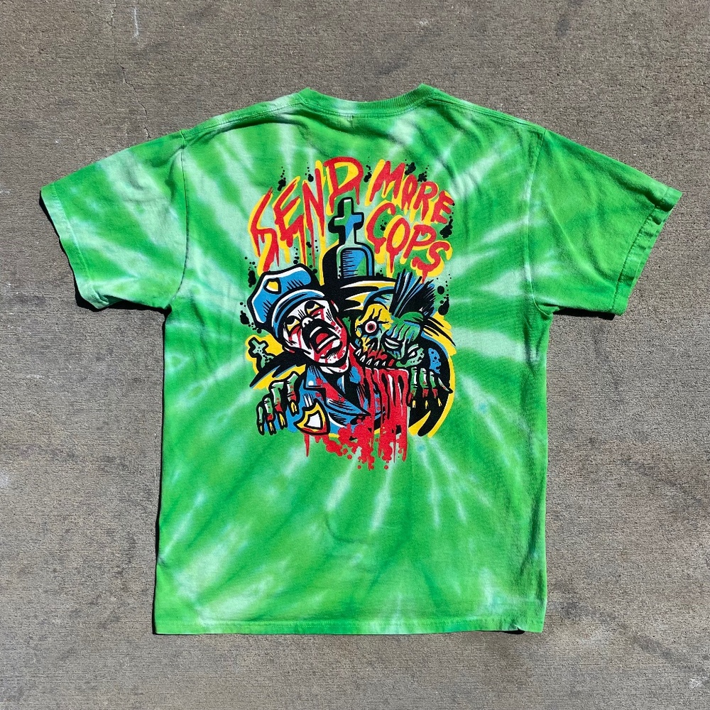 Send More Cops Tie Dye Zombie Graphic Port & Company Band Tee Size Medium
